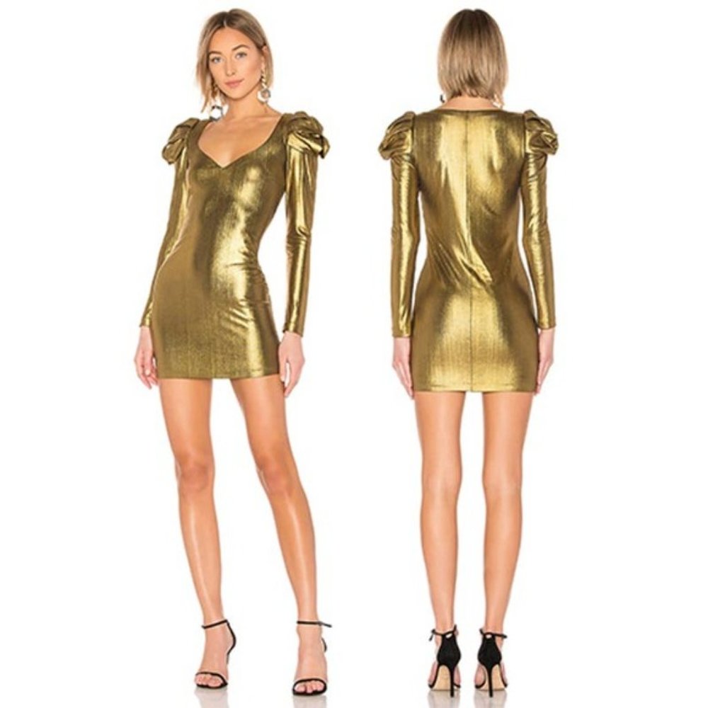 NEW AMANDA UPRICHARD Gold Cinderella Mini Dress S